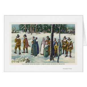 Pilgrims Going to Church in the Snow Scene