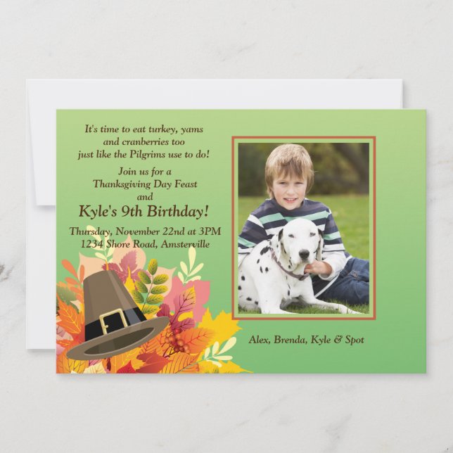 Pilgrim's Hat Birthday Photo Invitation (Front)