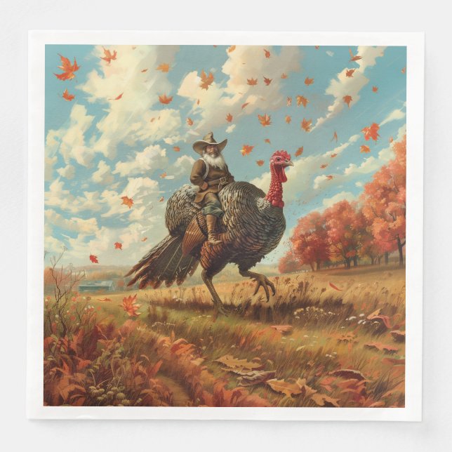 Pilgrims Ride Turkeys Napkin (Front)