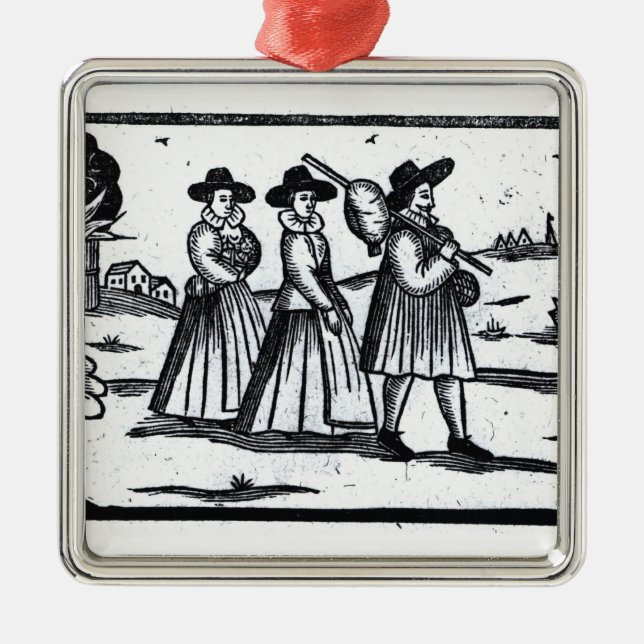 Pilgrims set sail on the Mayflower Metal Tree Decoration (Front)