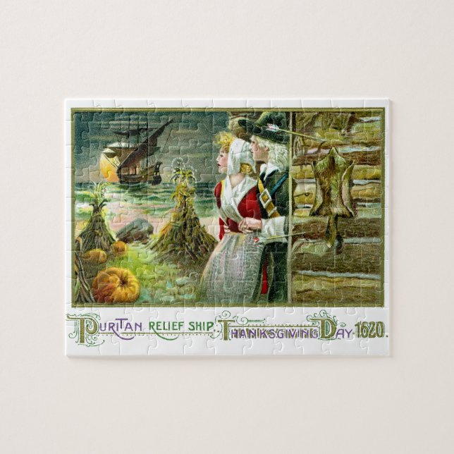 Pilgrim's Thanksgiving of 1620 Jigsaw Puzzle (Horizontal)