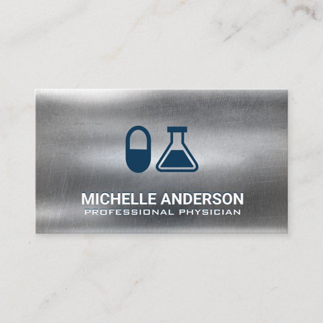 Pill and Beaker | Pharmaceutical Logo | Metal Business Card (Front)