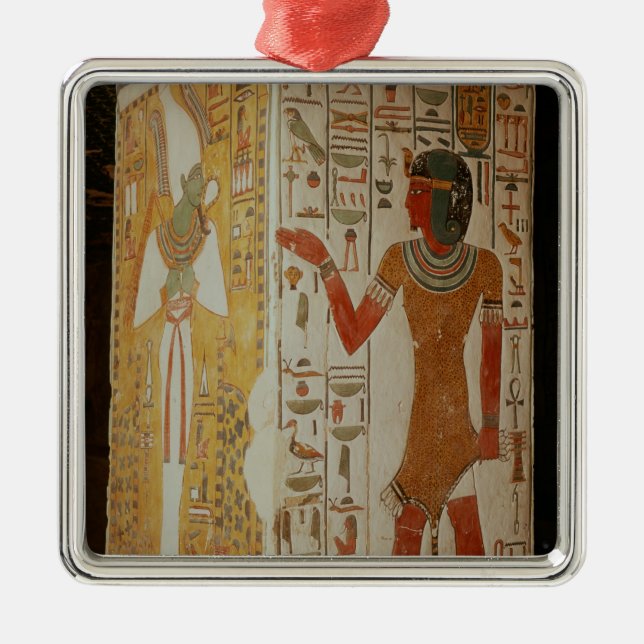 Pillar depicting Osiris and a priest wearing Metal Tree Decoration (Front)