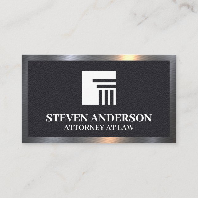 Pillar Logo | Leather Texture | Metallic Trim Business Card (Front)