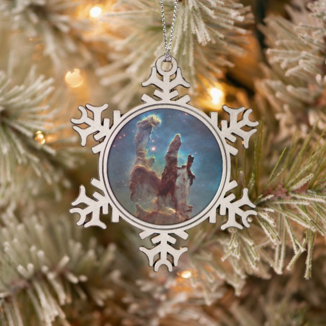 Pillars of Creation, Eagle Nebula Hubble Space Snowflake Pewter Christmas Ornament (Tree)