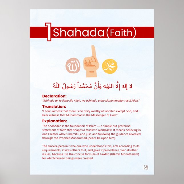 Pillars of Islam - Shahada (Faith) Red Poster (Front)