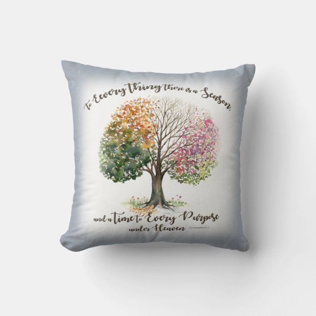 PILLOW 4 SEASON TREE BIBLE VERSE WATERCOLOR Grey (Front)