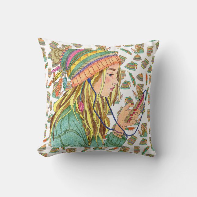 Pillow Boho Hat Girl (Front)