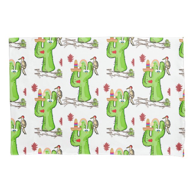 Pillow Case Bird Cactus  (Front)