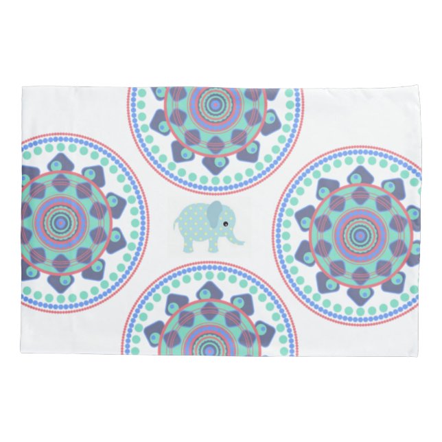 Pillow Case Blue Elephant Mandala (Back)