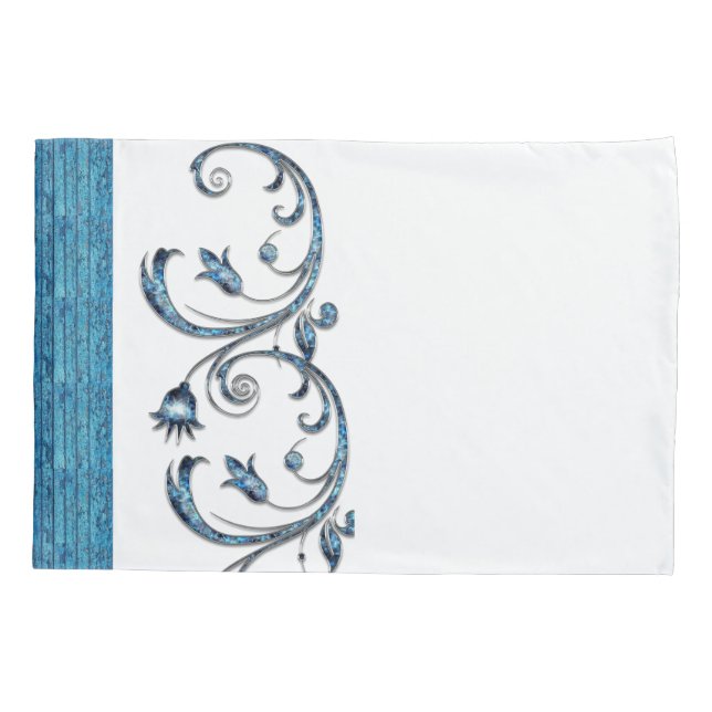 Pillow Case Blue Floral (Back)