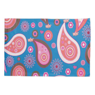 Pillow Case Blue Pink Paisley