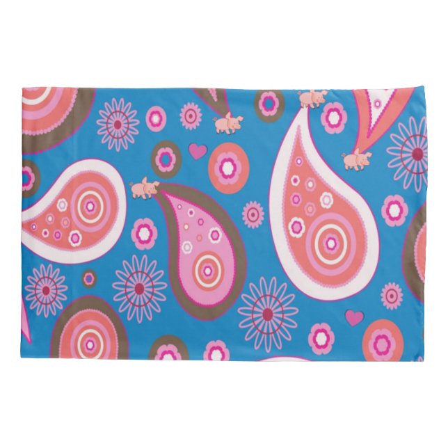 Pillow Case Blue Pink Paisley (Back)
