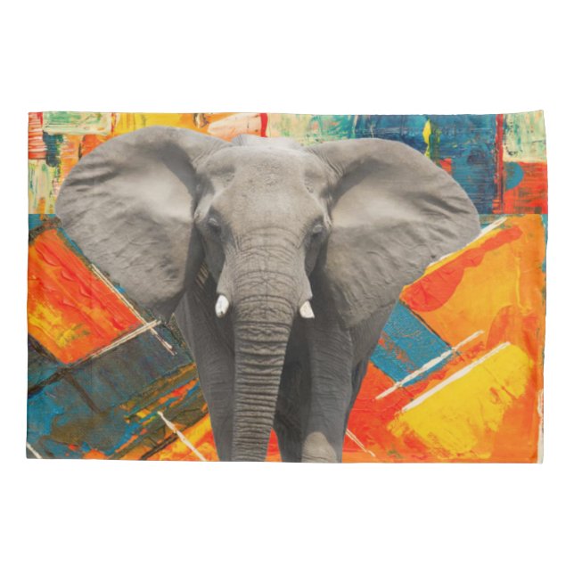 Pillow Case Elephant Abstract Colours (Back)
