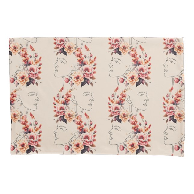 PILLOW CASE  LADY FACE OUTLINE IN FLOWERS (Front)