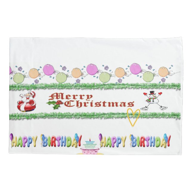 Pillow Case Merry Christmas Happy Birthday (Back)