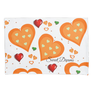 Pillow Case Orange Hearts