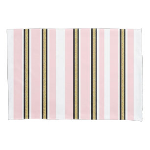 Pillow Case Pink & White Gold Black Stripe