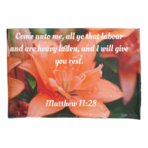 pillow case, scripture, oranrge, flower, quotes