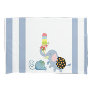 Pillow Case Stripe Blue Elephant Mouse 
