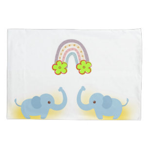 Pillow Case White Blue Elephant Floral
