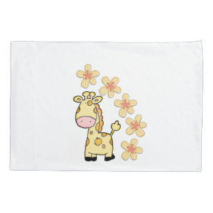 Pillow Case White Giraffe Floral