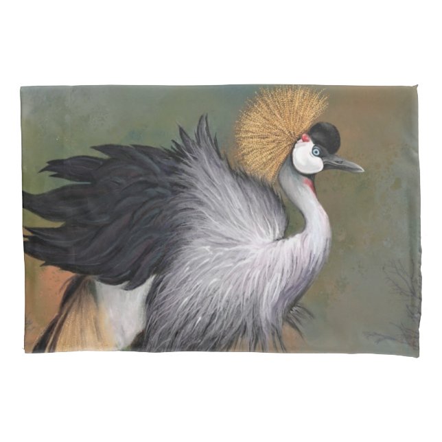 Pillow Case with Grey Crowned Crane (Front)