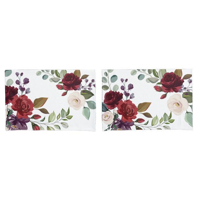 Pillow Cases White Roses Gold Geometric Flor (Front-Set)