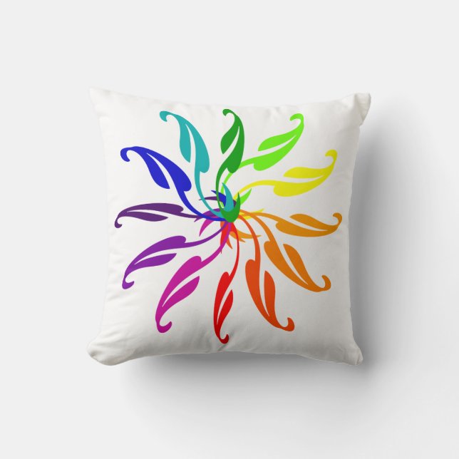 Pillow - Colour Wheel Leaves on White (Front)