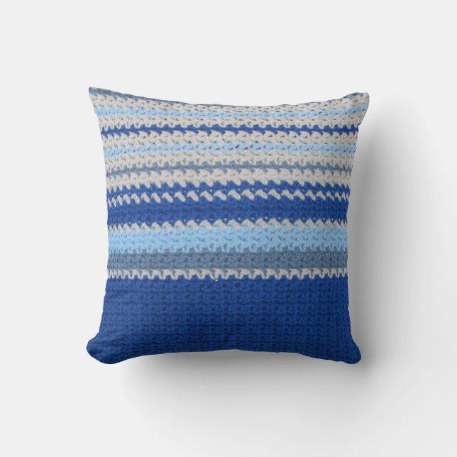 Pillow - Crochet pattern - blue stripes (Front)
