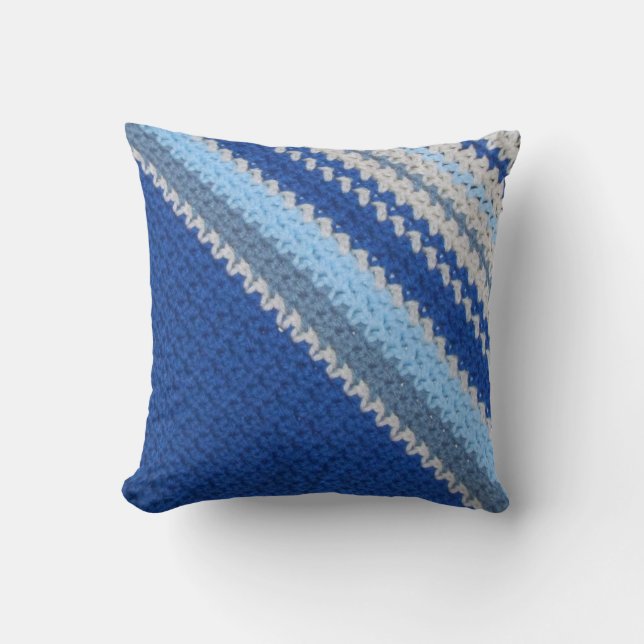 Pillow - Crochet Pattern Blue Stripes (diagonal) (Front)