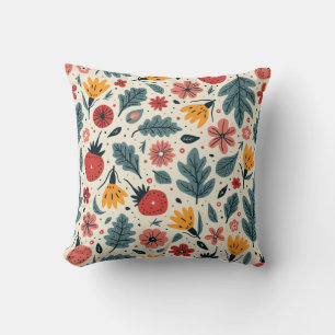 pillow cushion with fresh flower and leaf patterns