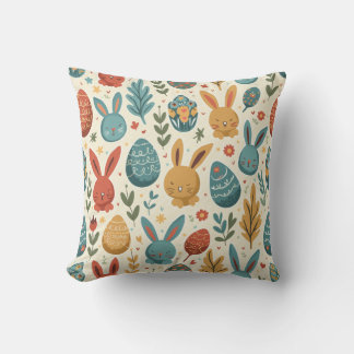 Pillow cushion with rabbit and egg pattern