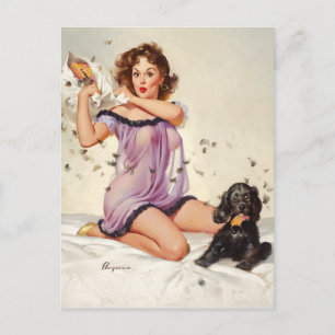 Pillow Fight Pin Up Postcard