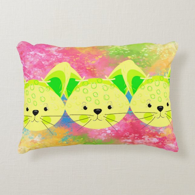 Pillow for Kids Room with Yellow Cats (Front)