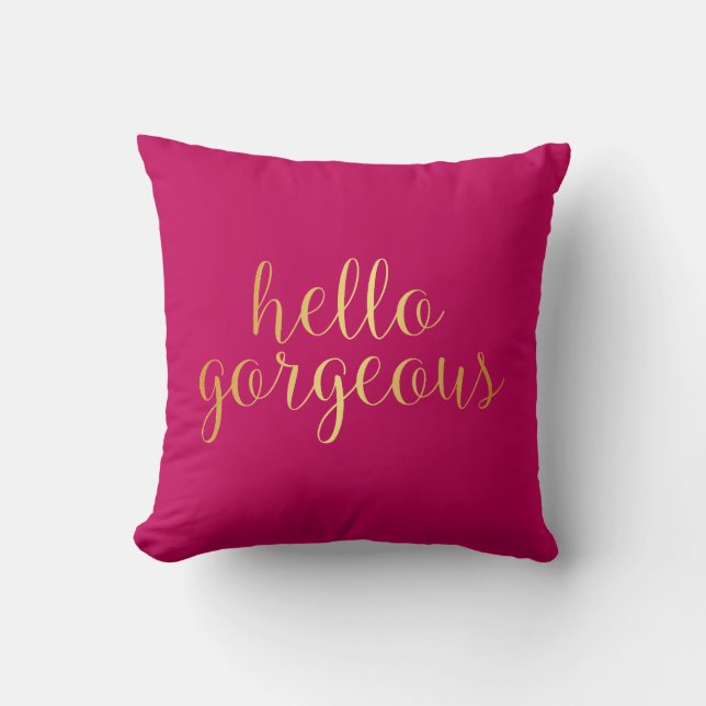 Pillow - Gold Hello Gorgeous Dark Pink (Front)
