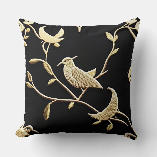 Pillow|Golden Nightingale|Gold Leaf\Throw Pillow (Front)