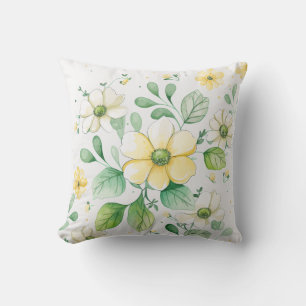 Pillow, home decor, watercolor green and yellow cushion