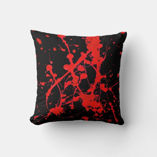 Pillow in modern abstract black&red sprayed style (Front)