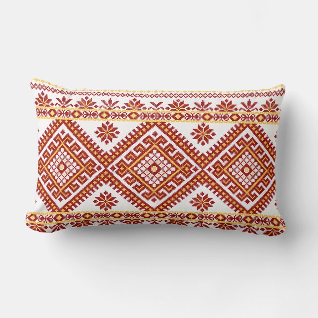 Pillow Lumbar Ukrainian Cross Stitch (Front)