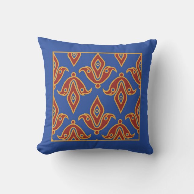 Pillow, Maroon, Blue, Gold, Fleur de Lys Pattern Cushion (Front)