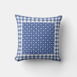 Pillow or Cushion Dark Blue Polka Dots and Gingham