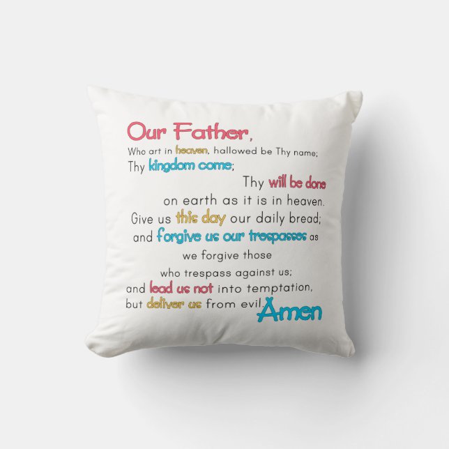 Pillow: Our Father Prayer Pillow for Catholic Kids (Front)