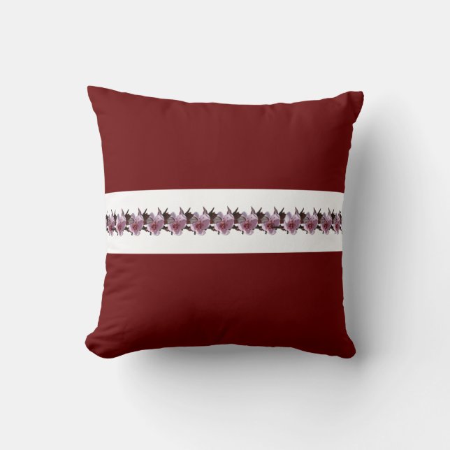 Pillow - Plum Blossoms on White Stripe (Front)
