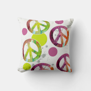 pillow retro colourful painted peace signs