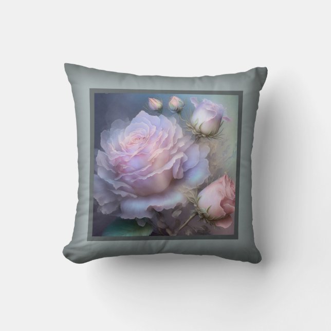 Pillow - romantic floral, rose flower, pink rose (Front)