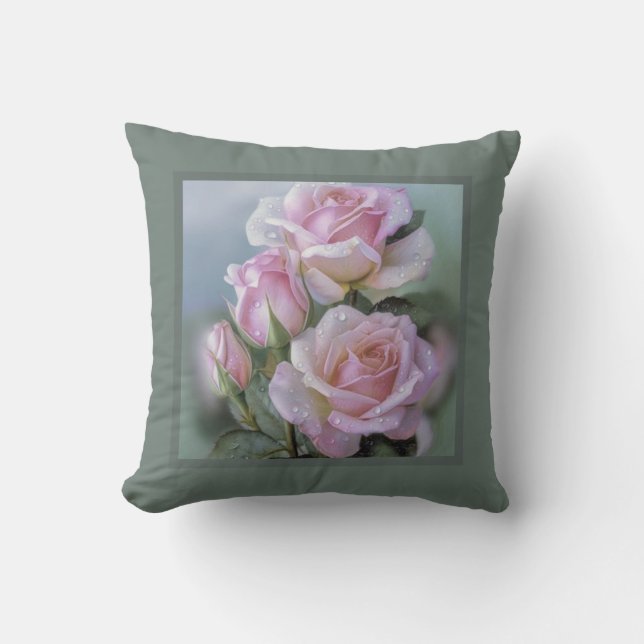 Pillow - romantic floral, rose flower, pinkj roses (Front)