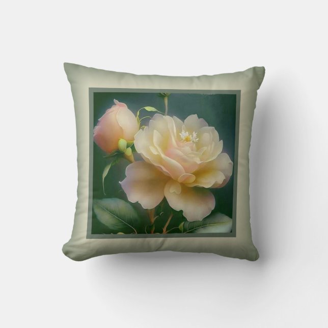 Pillow - romantic floral, rose flower, yellow rose (Front)