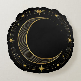 Pillow Round Luxury Black Gold Celestial Moon