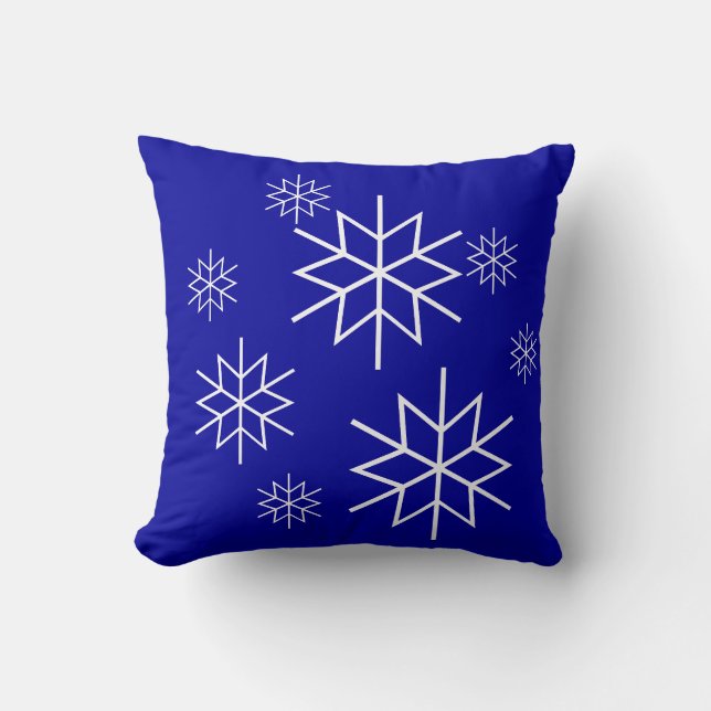 Pillow - Snowflakes - White on Blue (Front)